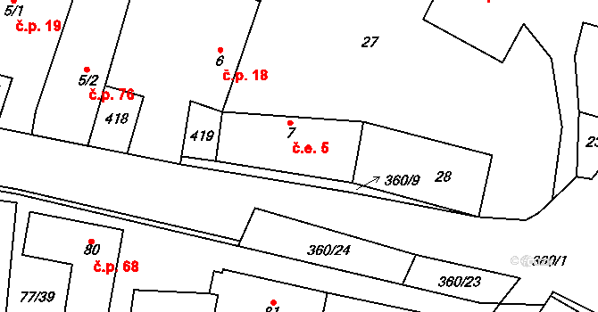 Podolí 5, Bouzov na parcele st. 7 v KÚ Podolí u Bouzova, Katastrální mapa