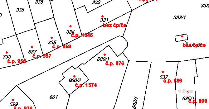Hořovice 876 na parcele st. 600/1 v KÚ Velká Víska, Katastrální mapa