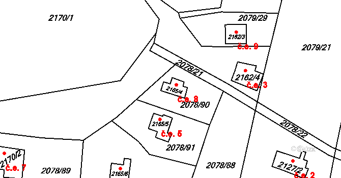Zahorčice 8, Boršov nad Vltavou na parcele st. 2165/4 v KÚ Zahorčice u Vrábče, Katastrální mapa