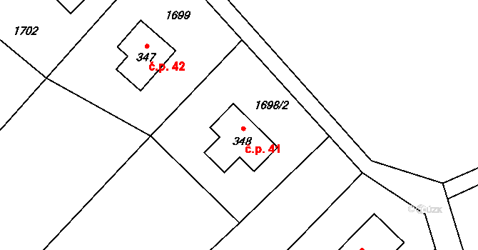 Valy 41, Krompach na parcele st. 348 v KÚ Krompach, Katastrální mapa