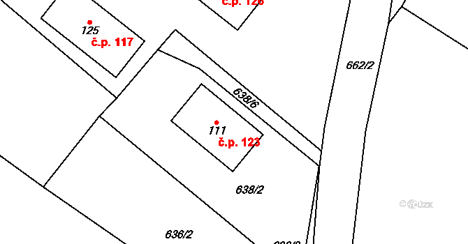 Rovné 123, Krabčice na parcele st. 111 v KÚ Rovné pod Řípem, Katastrální mapa