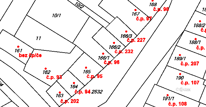 Třebenice 96 na parcele st. 166/1 v KÚ Třebenice, Katastrální mapa