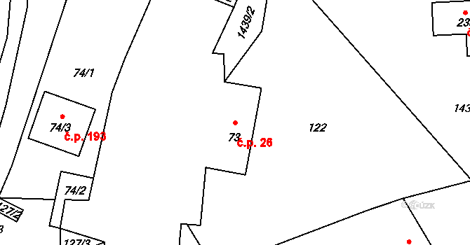Velemín 26 na parcele st. 73 v KÚ Velemín, Katastrální mapa