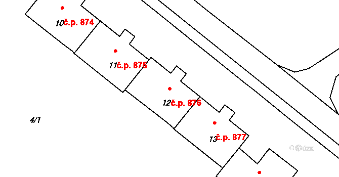 Lutyně 876, Orlová na parcele st. 12 v KÚ Horní Lutyně, Katastrální mapa