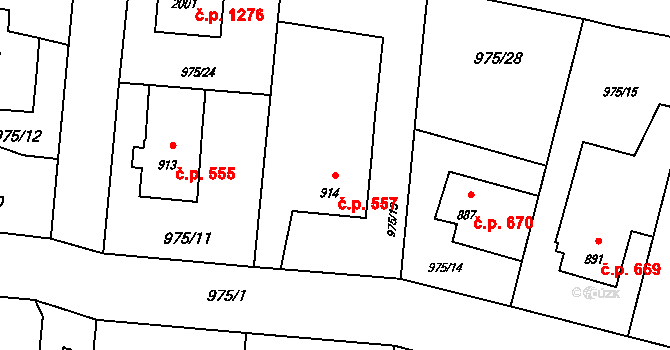 Rožnov pod Radhoštěm 557 na parcele st. 914 v KÚ Rožnov pod Radhoštěm, Katastrální mapa