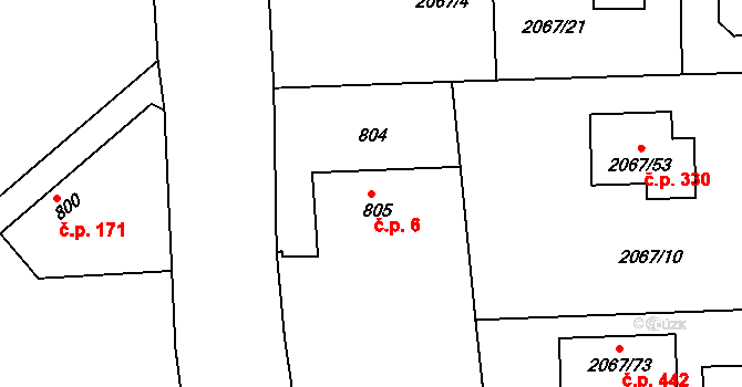 Strkov 6, Planá nad Lužnicí na parcele st. 805 v KÚ Planá nad Lužnicí, Katastrální mapa