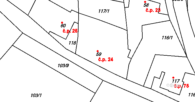 Libošovice 24 na parcele st. 59 v KÚ Libošovice, Katastrální mapa