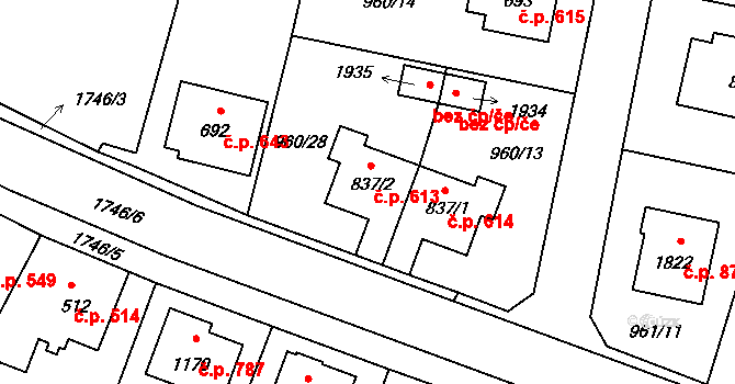 Hluboká nad Vltavou 613 na parcele st. 837/2 v KÚ Hluboká nad Vltavou, Katastrální mapa