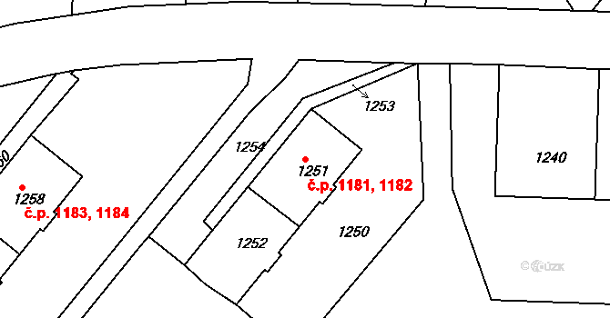 Střekov 1181,1182, Ústí nad Labem na parcele st. 1252 v KÚ Střekov, Katastrální mapa