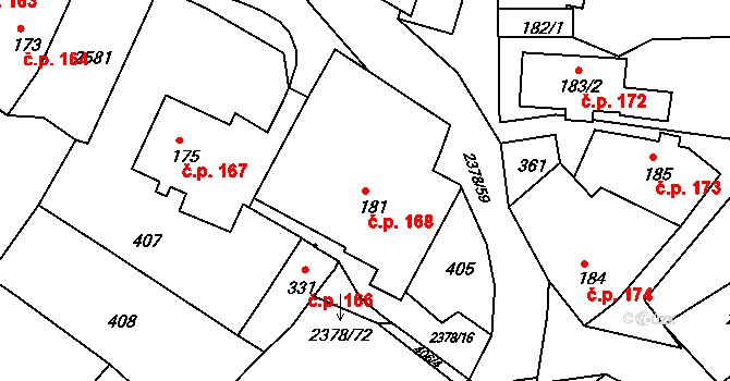 Bystré 168 na parcele st. 181 v KÚ Bystré u Poličky, Katastrální mapa