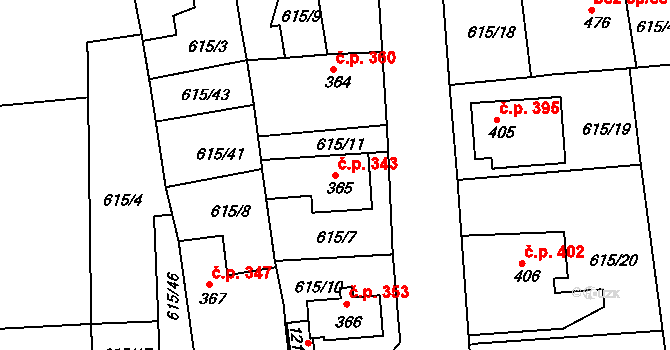Bohosudov 343, Krupka na parcele st. 365 v KÚ Bohosudov, Katastrální mapa
