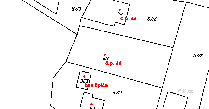 Brodce 41, Kněžice na parcele st. 53 v KÚ Brodce, Katastrální mapa