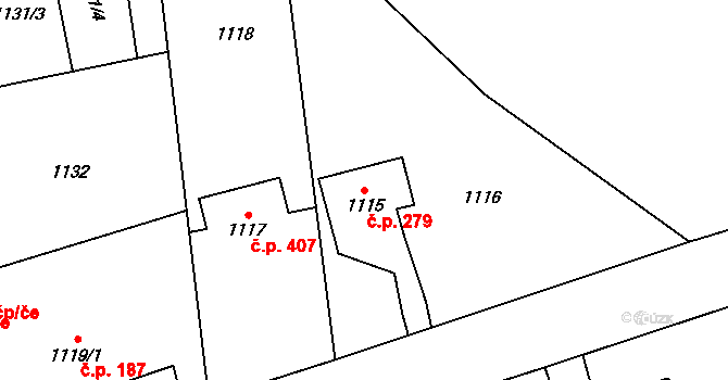 Záblatí 279, Bohumín na parcele st. 1115 v KÚ Záblatí u Bohumína, Katastrální mapa
