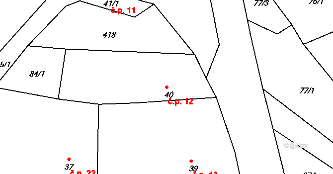 Senkov 12, Zbrašín na parcele st. 40 v KÚ Senkov, Katastrální mapa