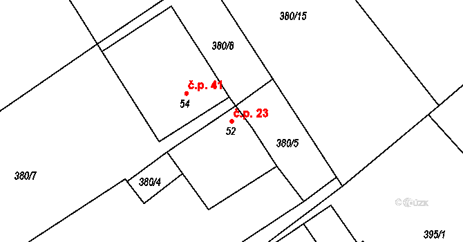 Strměchy 23, Pelhřimov na parcele st. 52 v KÚ Strměchy, Katastrální mapa