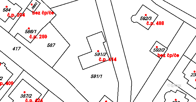 Sobědruhy 414, Teplice na parcele st. 591/2 v KÚ Sobědruhy, Katastrální mapa