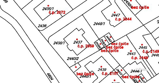 Teplice 2059 na parcele st. 2437 v KÚ Teplice, Katastrální mapa