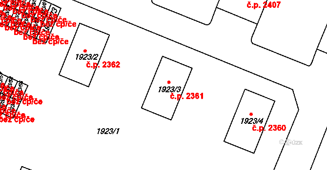 Teplice 2361 na parcele st. 1923/3 v KÚ Teplice, Katastrální mapa