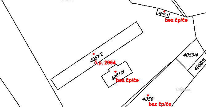 Teplice 2964 na parcele st. 4051/2 v KÚ Teplice, Katastrální mapa