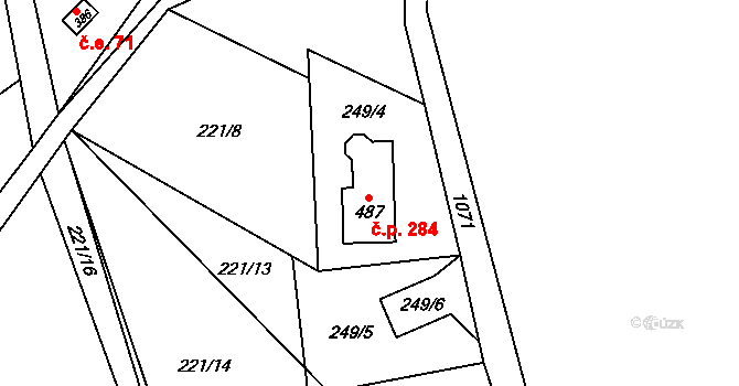 Malenovice 284 na parcele st. 487 v KÚ Malenovice, Katastrální mapa