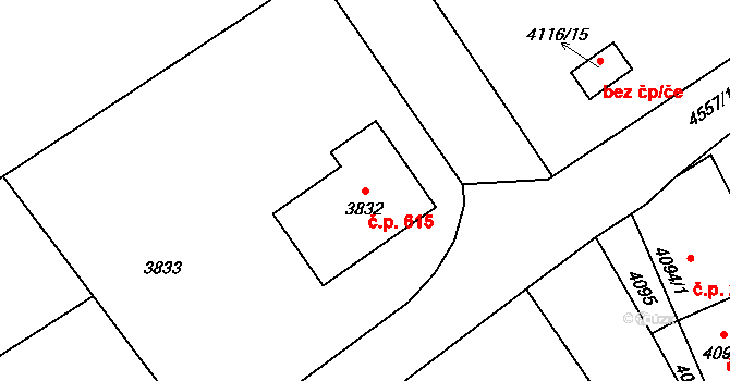 Vendryně 615 na parcele st. 3832 v KÚ Vendryně, Katastrální mapa