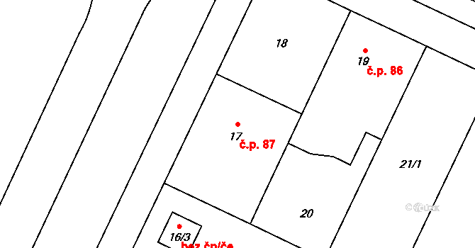 Tři Dvory 87, Litovel na parcele st. 17 v KÚ Tři Dvory u Litovle, Katastrální mapa