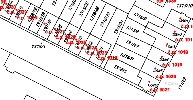 Litovel 1022 na parcele st. 1395/1 v KÚ Litovel, Katastrální mapa