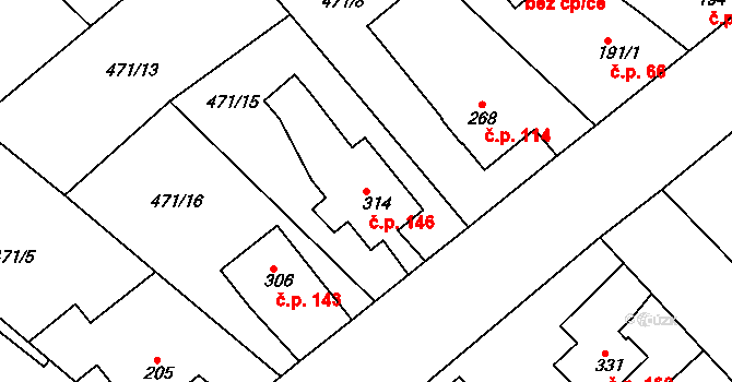 Čachovice 146 na parcele st. 314 v KÚ Čachovice, Katastrální mapa