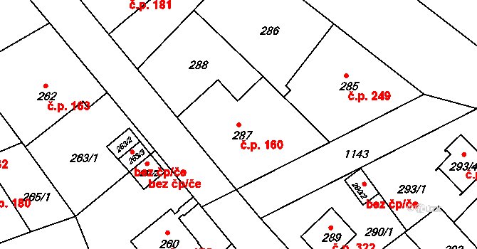 Velká Chuchle 160, Praha na parcele st. 287 v KÚ Velká Chuchle, Katastrální mapa