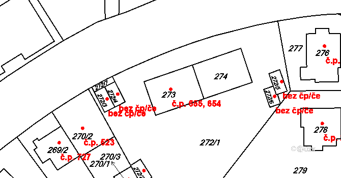Vokovice 654,655, Praha na parcele st. 273 v KÚ Vokovice, Katastrální mapa