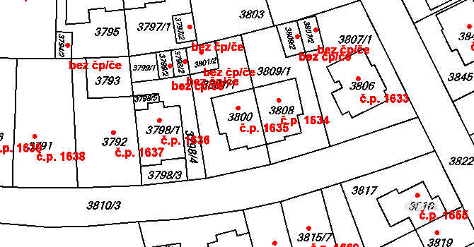 Strašnice 1635, Praha na parcele st. 3800 v KÚ Strašnice, Katastrální mapa