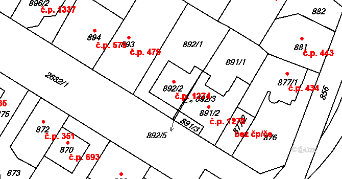Hostivař 1274, Praha na parcele st. 892/2 v KÚ Hostivař, Katastrální mapa