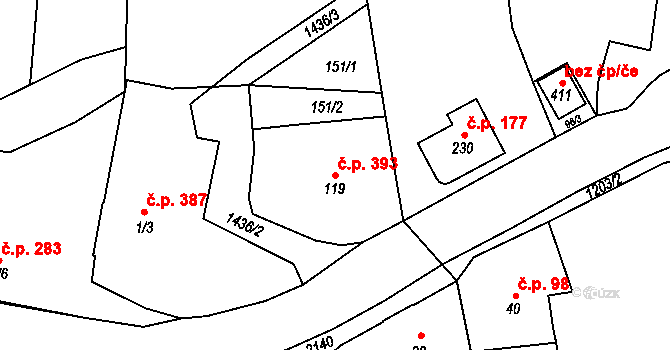 Pilníkov 393 na parcele st. 119 v KÚ Pilníkov II, Katastrální mapa