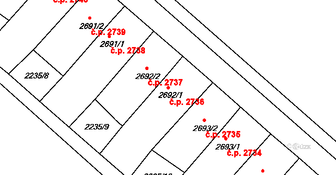 Hodonín 2736 na parcele st. 2692/1 v KÚ Hodonín, Katastrální mapa