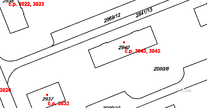 Hodonín 3042,3043 na parcele st. 2940 v KÚ Hodonín, Katastrální mapa