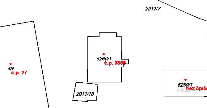 Hodonín 3356 na parcele st. 5260/1 v KÚ Hodonín, Katastrální mapa