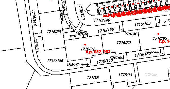 Liberec VI-Rochlice 952,953, Liberec na parcele st. 1716/31 v KÚ Rochlice u Liberce, Katastrální mapa