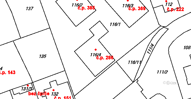 Liberec X-Františkov 286, Liberec na parcele st. 116/4 v KÚ Františkov u Liberce, Katastrální mapa
