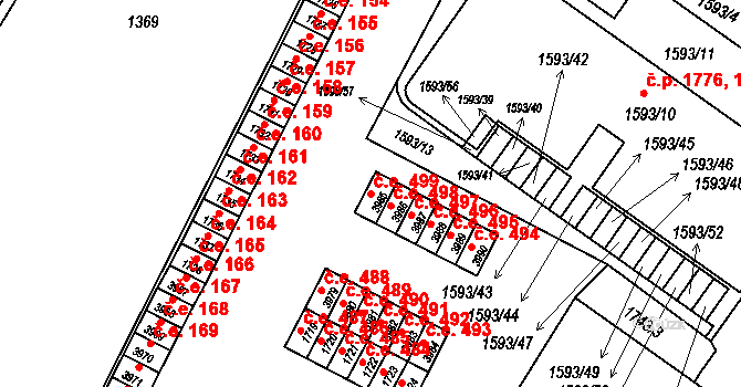 Kuřim 499 na parcele st. 3985 v KÚ Kuřim, Katastrální mapa