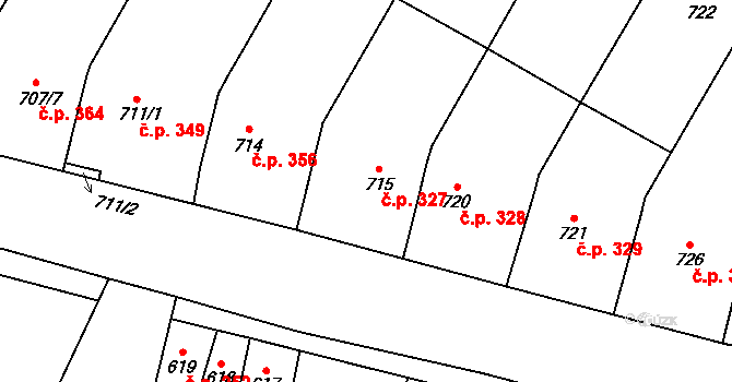 Rajhradice 327 na parcele st. 715 v KÚ Rajhradice, Katastrální mapa
