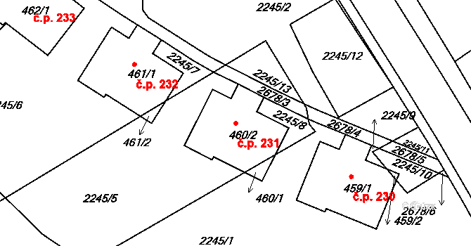 Hrádek na Vlárské dráze 231, Slavičín na parcele st. 460/1 v KÚ Hrádek na Vlárské dráze, Katastrální mapa