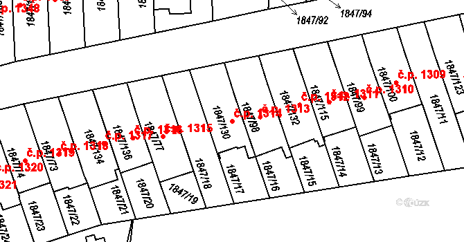 Bystřice nad Pernštejnem 1314 na parcele st. 1847/130 v KÚ Bystřice nad Pernštejnem, Katastrální mapa
