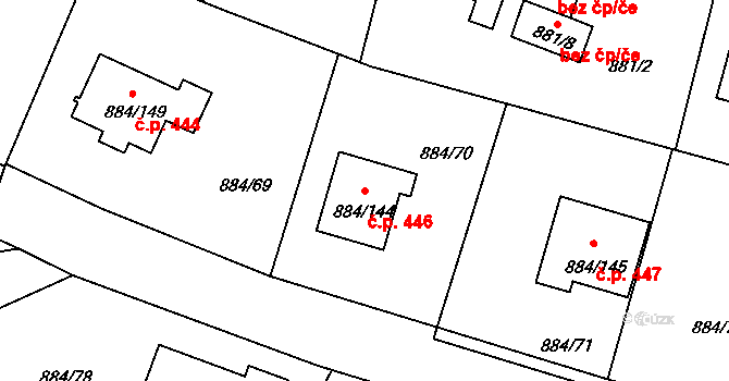 Štěnovice 446 na parcele st. 884/144 v KÚ Štěnovice, Katastrální mapa