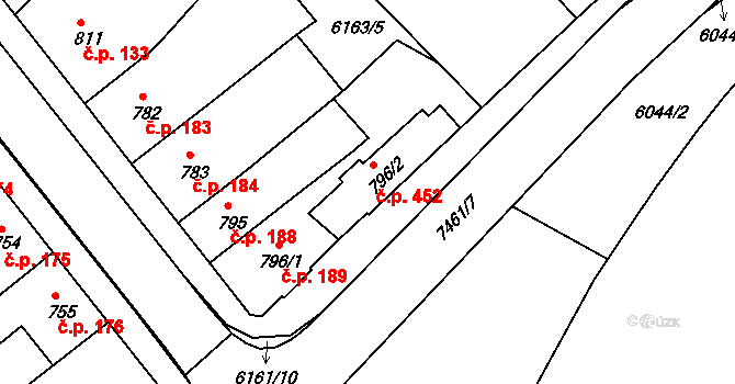 Telč-Štěpnice 452, Telč na parcele st. 796/2 v KÚ Telč, Katastrální mapa