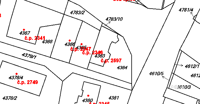 Dejvice 2597, Praha na parcele st. 4363 v KÚ Dejvice, Katastrální mapa