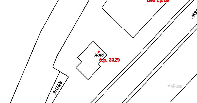 Kravaře 3329 na parcele st. 3634/7 v KÚ Kravaře ve Slezsku, Katastrální mapa