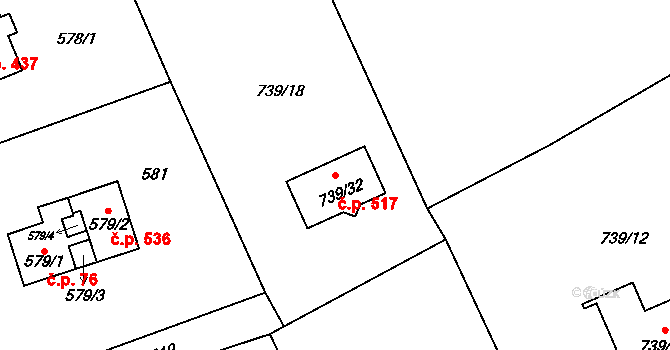 Podlesí 517, Valašské Meziříčí na parcele st. 739/32 v KÚ Křivé, Katastrální mapa