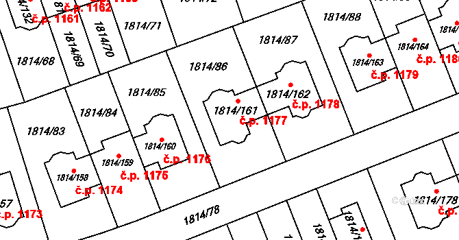 Uhříněves 1177, Praha na parcele st. 1814/161 v KÚ Uhříněves, Katastrální mapa