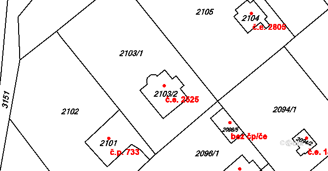 Bolevec 2525, Plzeň na parcele st. 2103/2 v KÚ Bolevec, Katastrální mapa