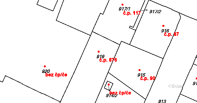 Děčín IV-Podmokly 876, Děčín na parcele st. 919 v KÚ Podmokly, Katastrální mapa